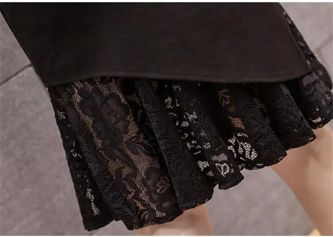 Women High Waist Lace Patchwork Skirts Korean Streetwear Midi Pencil Skirt