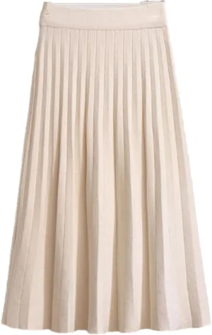 Women Midi Pleated Knitted Skirt Autumn Winter Knee Length A Line High Waist Skirt