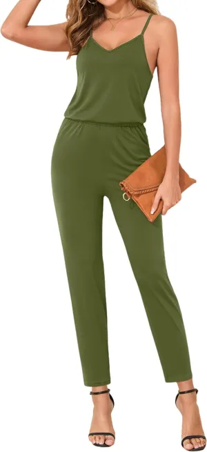 Women Spaghetti Strap Jumpsuits Dressy Sleeveless Tapered Leg Rompers 2025 Trendy Summer Outfits Casual Clothes
