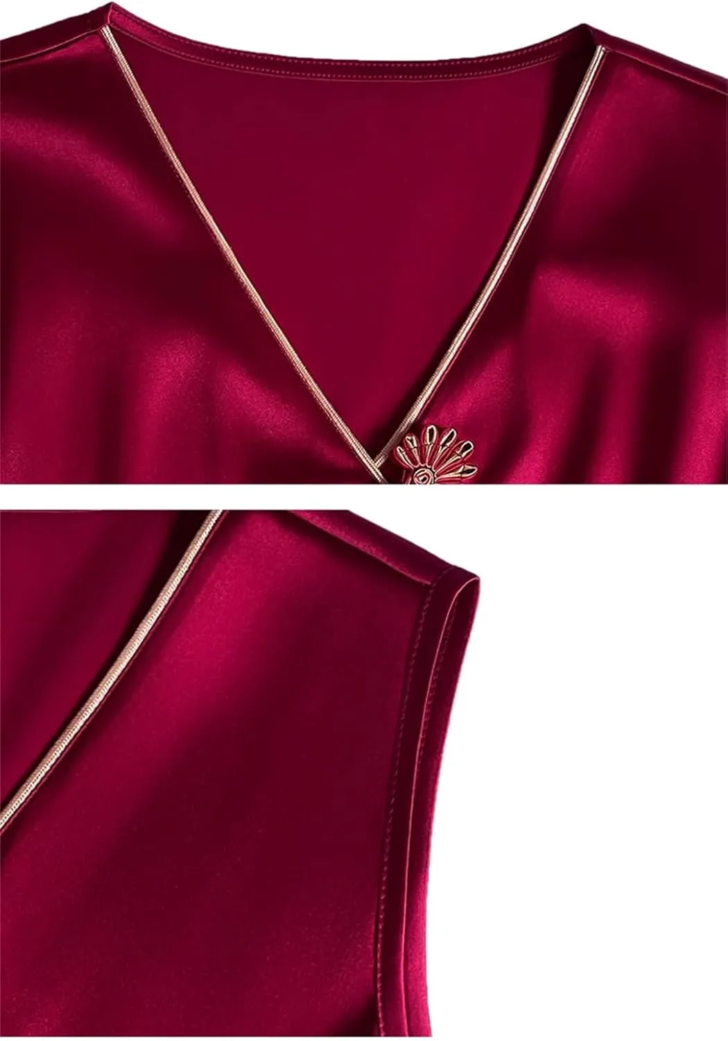 Women Spring Summer Chinese Style Camisole Shirt V-Neck Buckle Sleeveless Tank Tops