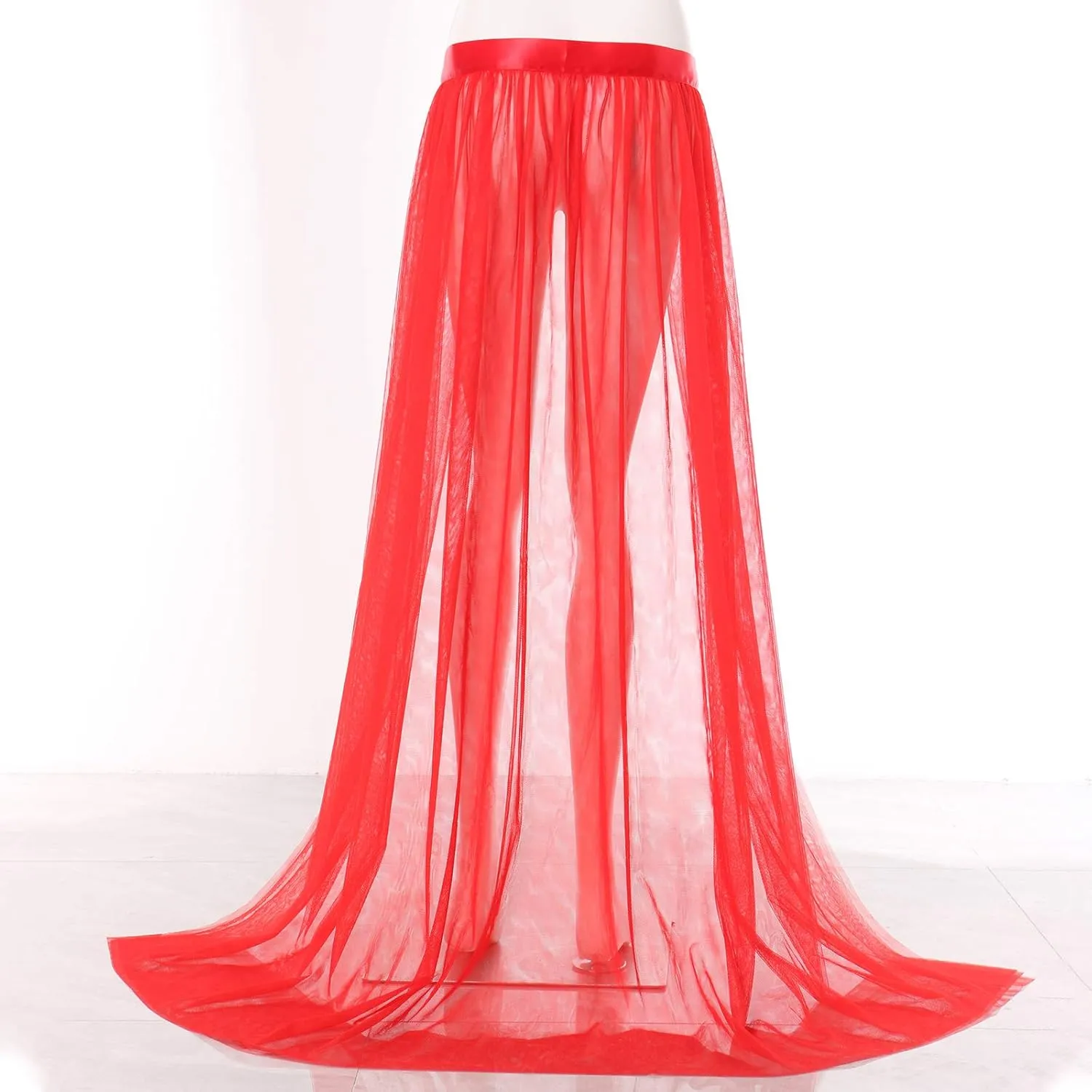Women Tulle Tutu Long Skirts 3 Layered High Waist Bandage Mesh Maxi Skirts Wedding Party Cocktail Prom Skirt