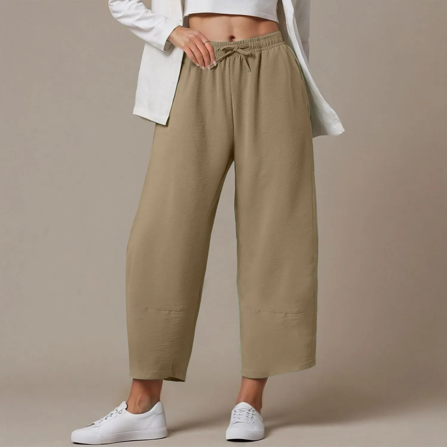 Women Wide Leg Pants Baggy Wide Leg Drawstring Elastic Waisted Palazzo Harem Trousers with Pockets 2025