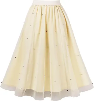 Women's 3D Polka Dot Double-Layered Mesh Midi Skirt High Waist Pleated Skirt Midi Swing Skirt A-Line Vintage Skirts