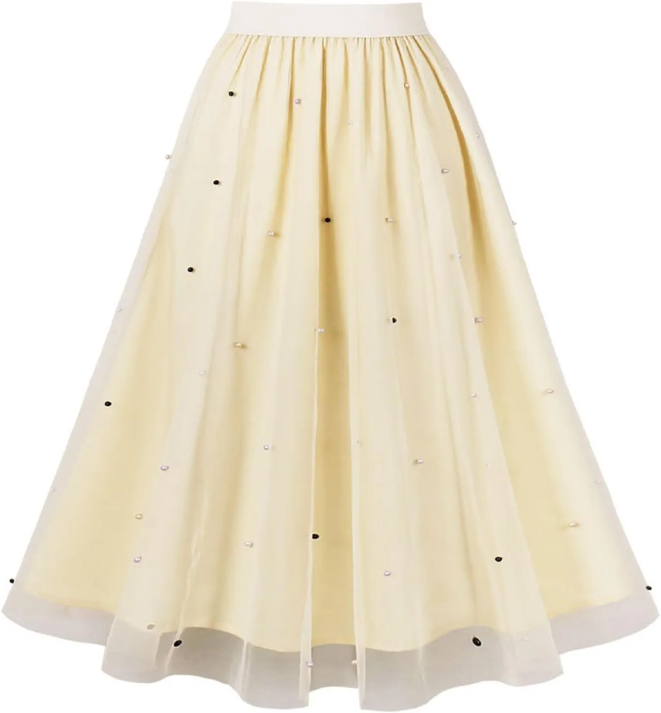 Women's 3D Polka Dot Double-Layered Mesh Midi Skirt High Waist Pleated Skirt Midi Swing Skirt A-Line Vintage Skirts