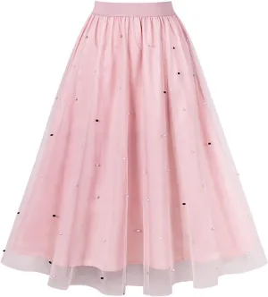 Women's 3D Polka Dot Double-Layered Mesh Midi Skirt High Waist Pleated Skirt Midi Swing Skirt A-Line Vintage Skirts
