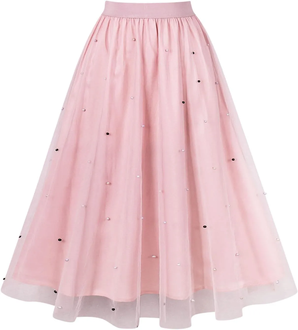 Women's 3D Polka Dot Double-Layered Mesh Midi Skirt High Waist Pleated Skirt Midi Swing Skirt A-Line Vintage Skirts