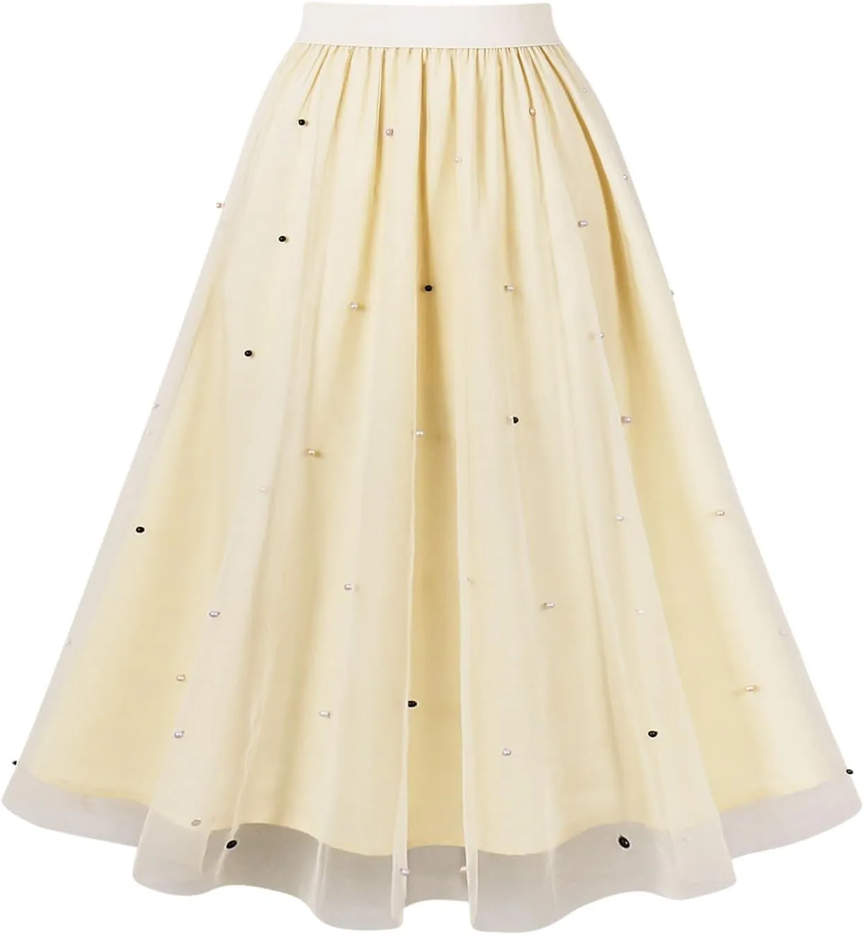 Women's 3D Polka Dot Double-Layered Mesh Midi Skirt High Waist Pleated Skirt Midi Swing Skirt A-Line Vintage Skirts