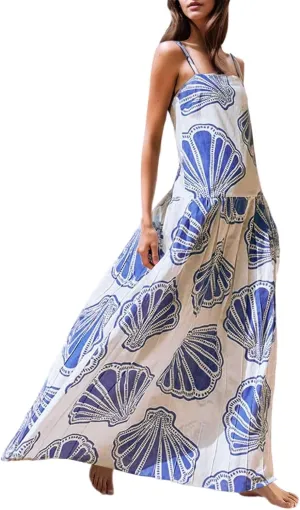 Womens Boho Floral Maxi Dress Y2k Sleeveless Sundress Print Spaghetti Strap A Line Dress Vacation Beach Sundress
