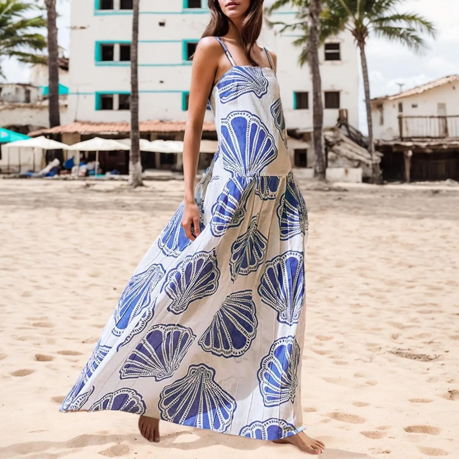 Womens Boho Floral Maxi Dress Y2k Sleeveless Sundress Print Spaghetti Strap A Line Dress Vacation Beach Sundress