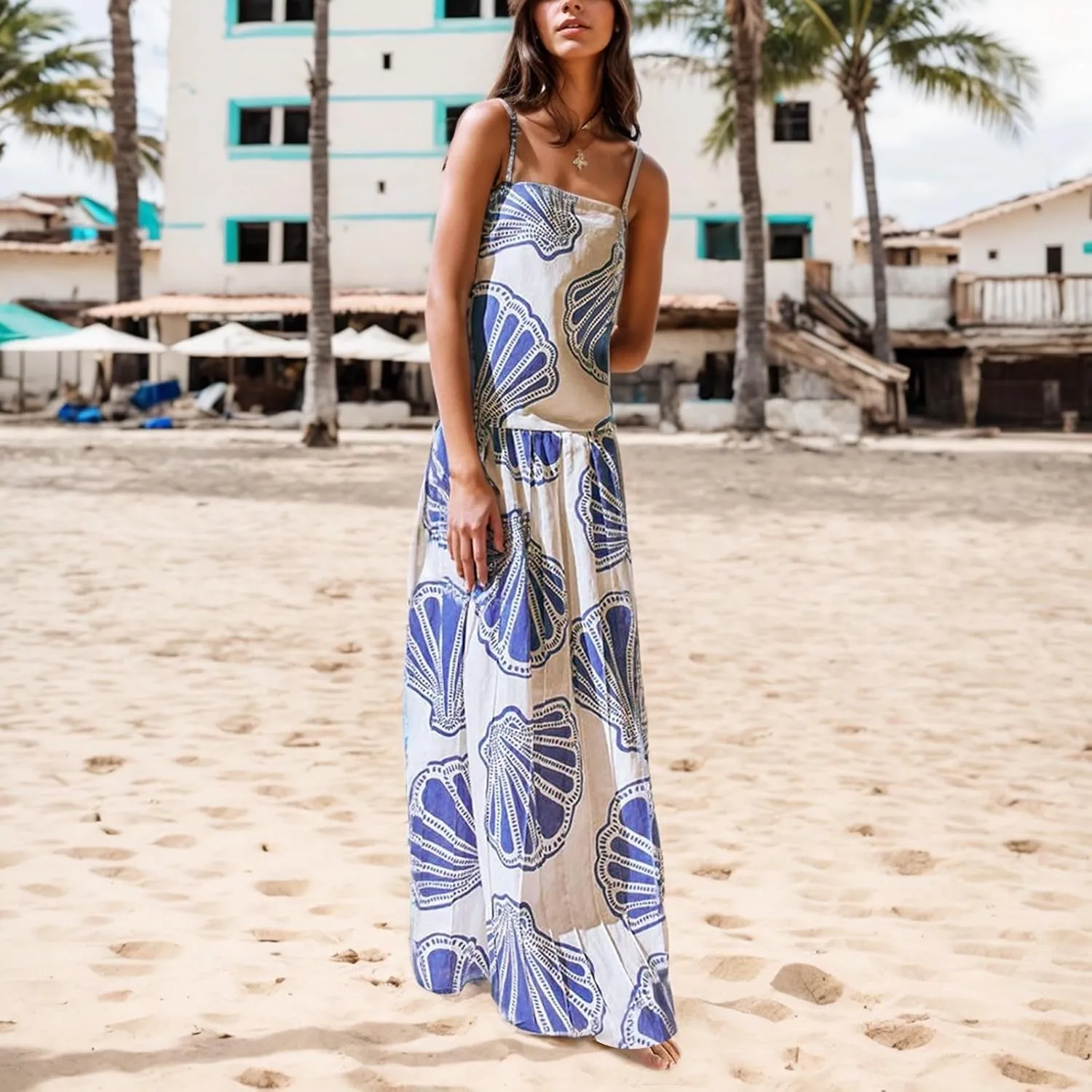 Womens Boho Floral Maxi Dress Y2k Sleeveless Sundress Print Spaghetti Strap A Line Dress Vacation Beach Sundress