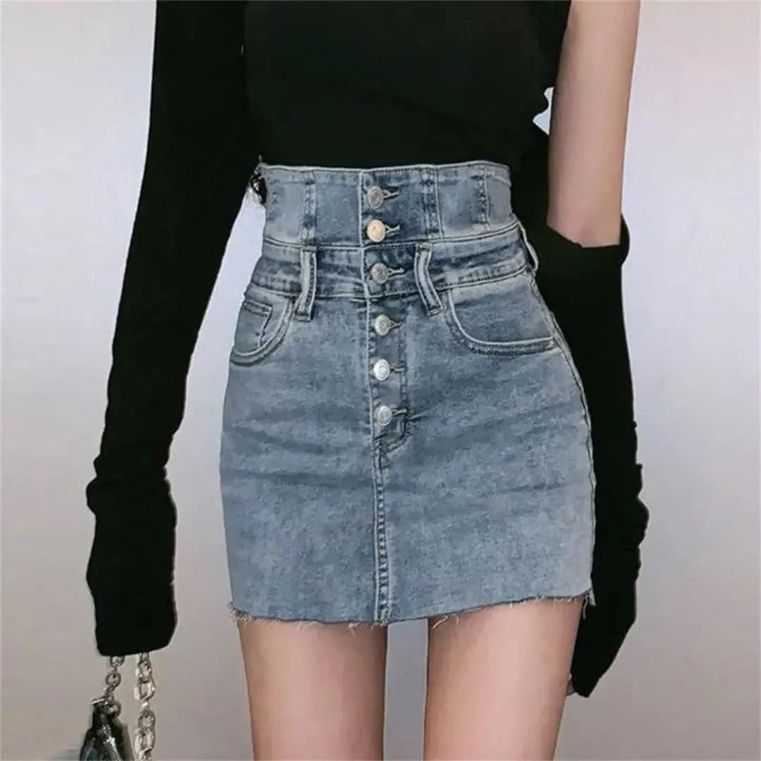 Women's Denim Skirt Sexy Wrap Tight High-Waisted Vintage Short Hip Mini Skirts