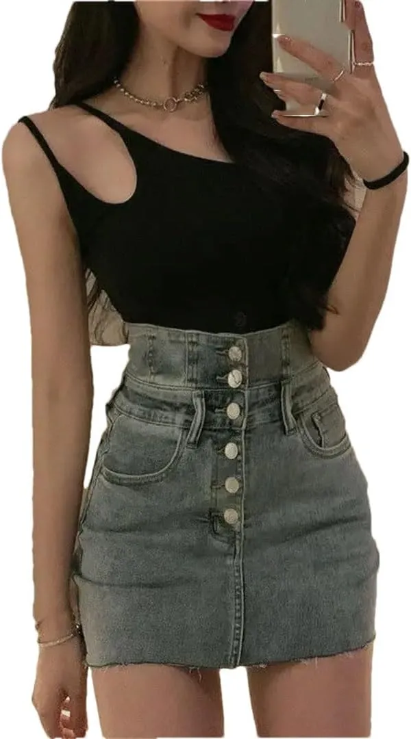 Women's Denim Skirt Sexy Wrap Tight High-Waisted Vintage Short Hip Mini Skirts