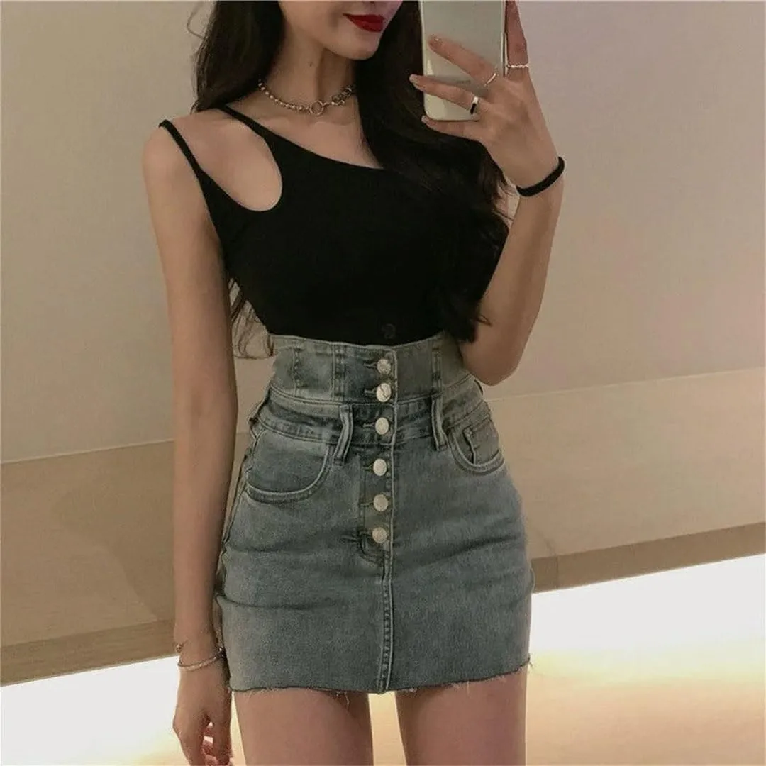 Women's Denim Skirt Sexy Wrap Tight High-Waisted Vintage Short Hip Mini Skirts