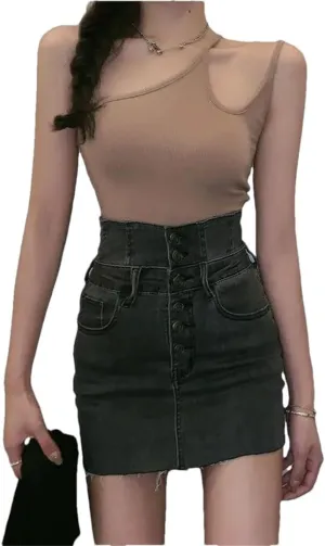 Women's Denim Skirt Sexy Wrap Tight High-Waisted Vintage Short Hip Mini Skirts