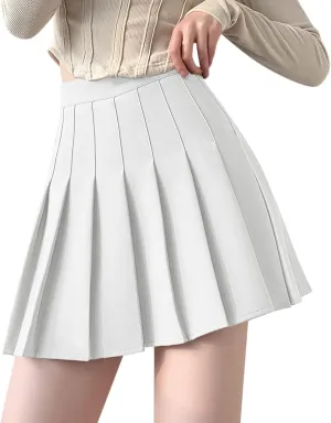 Womens Girls Solid Pleated Skirt Basic Skirt Aline Design Skirt Formal Skirt Set for Women