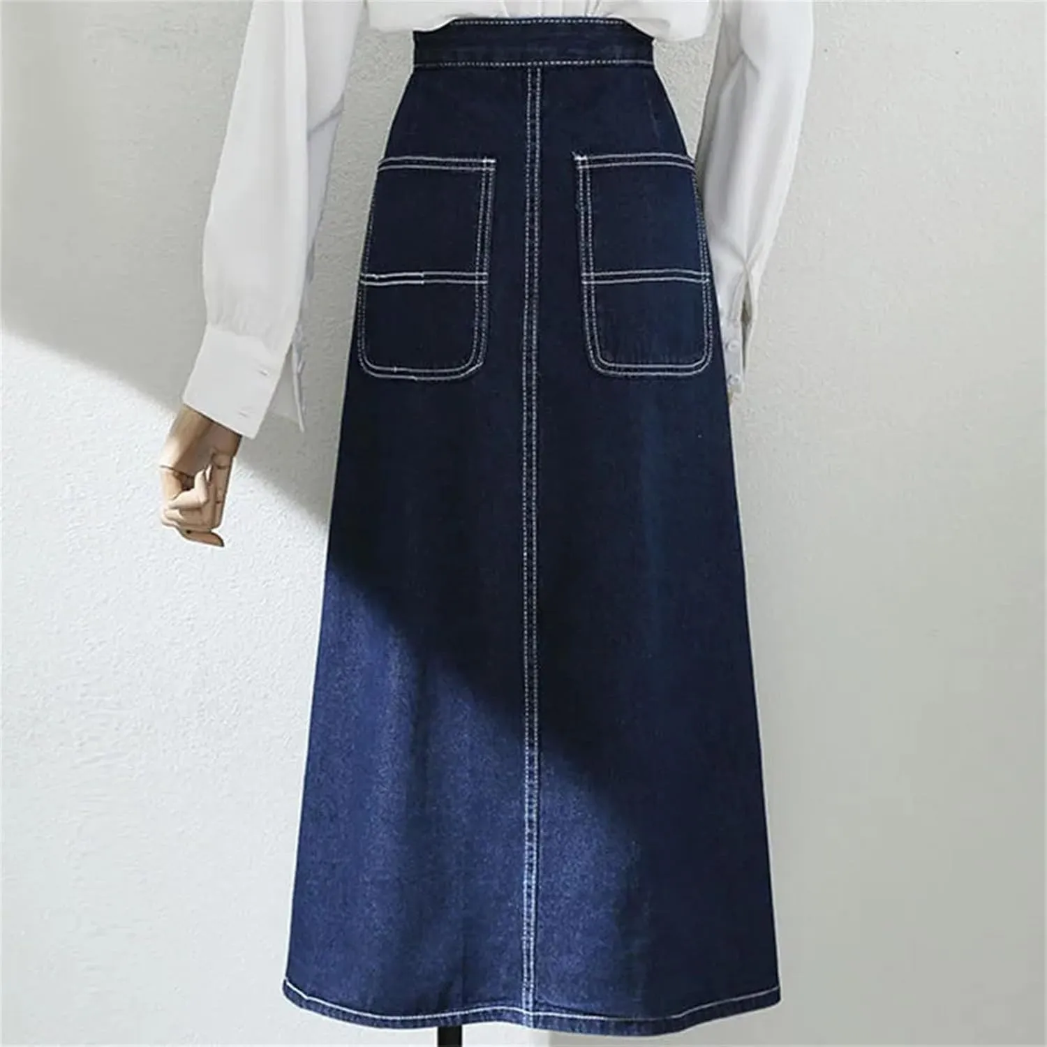 Womens High Waist Irregular Pleated Baggy Denim Skirt Korean Fashion Streetwear Loose A Lined Jean Skirts