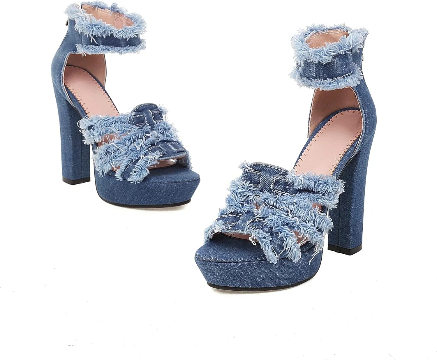 Women's Open Toe Denim High Heeled Sandals Fashion Comfortable Ankle Strap Stiletto Shoes