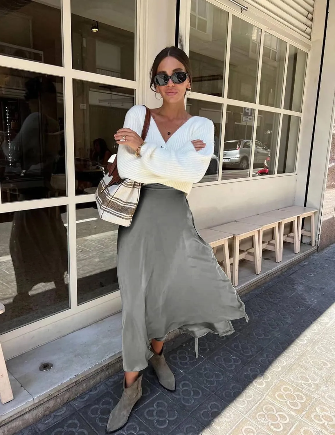 Womens Satin Maxi Skirt Spring Fall Elegant Silk High Waisted Side Split Flowy A Line Casual Formal Long Skirts