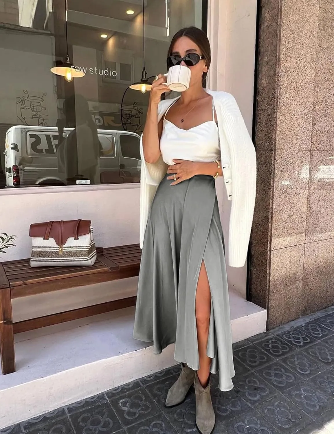 Womens Satin Maxi Skirt Spring Fall Elegant Silk High Waisted Side Split Flowy A Line Casual Formal Long Skirts