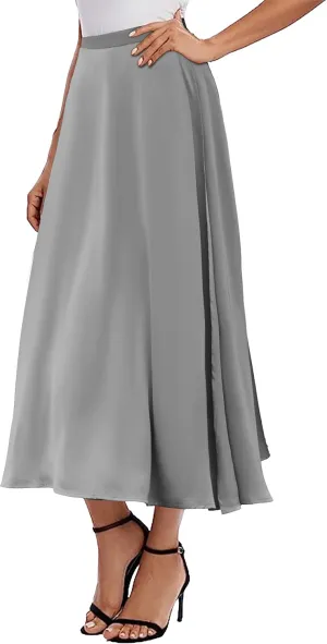 Womens Satin Maxi Skirt Spring Fall Elegant Silk High Waisted Side Split Flowy A Line Casual Formal Long Skirts