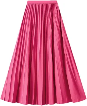 Women's Spring Autumn Solid Color Long Pleated Skirt High Waist Elegant Casual Loose Skirts