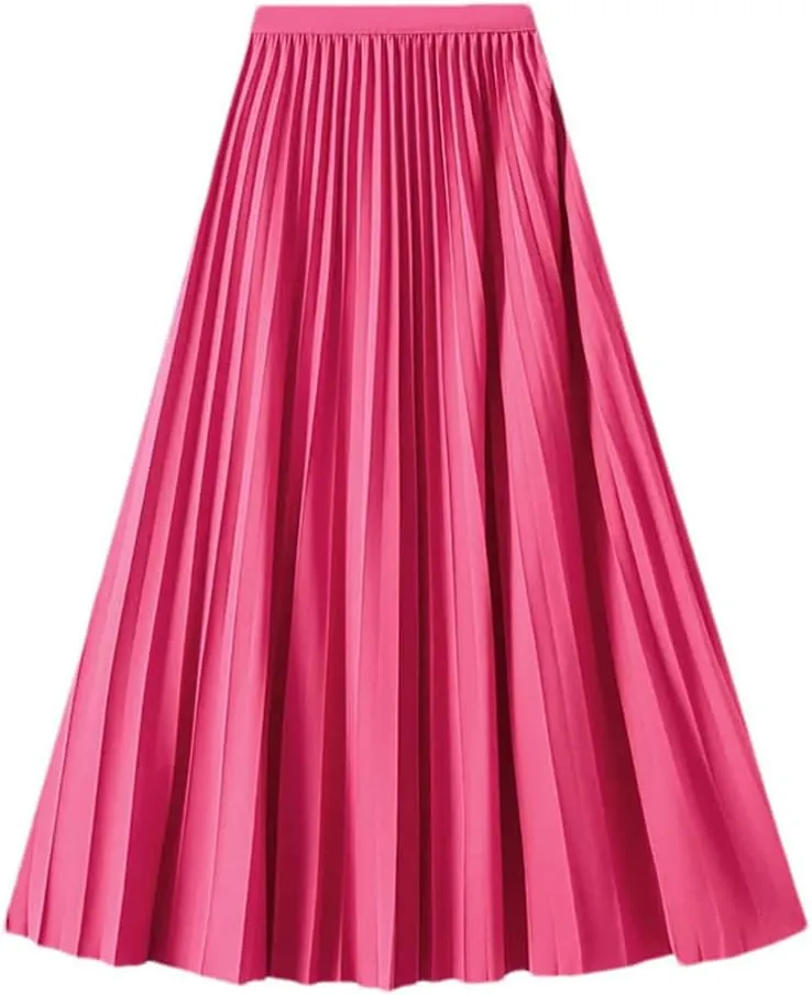 Women's Spring Autumn Solid Color Long Pleated Skirt High Waist Elegant Casual Loose Skirts