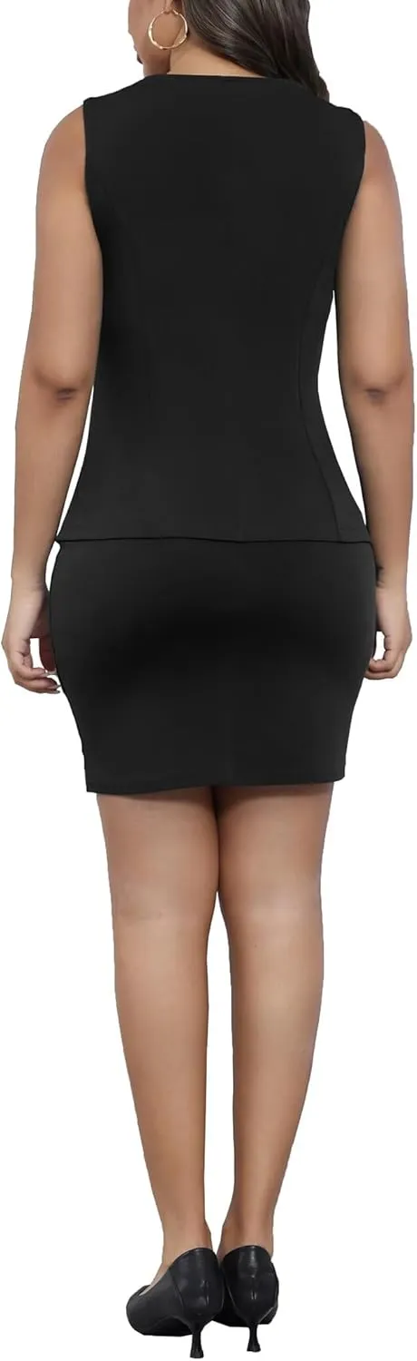 Womens Summer 2 Piece Outfits Summer Sleevevless Scoop Neck Blazer Vest Mini Skirt Dress Sets Matching Work Sets