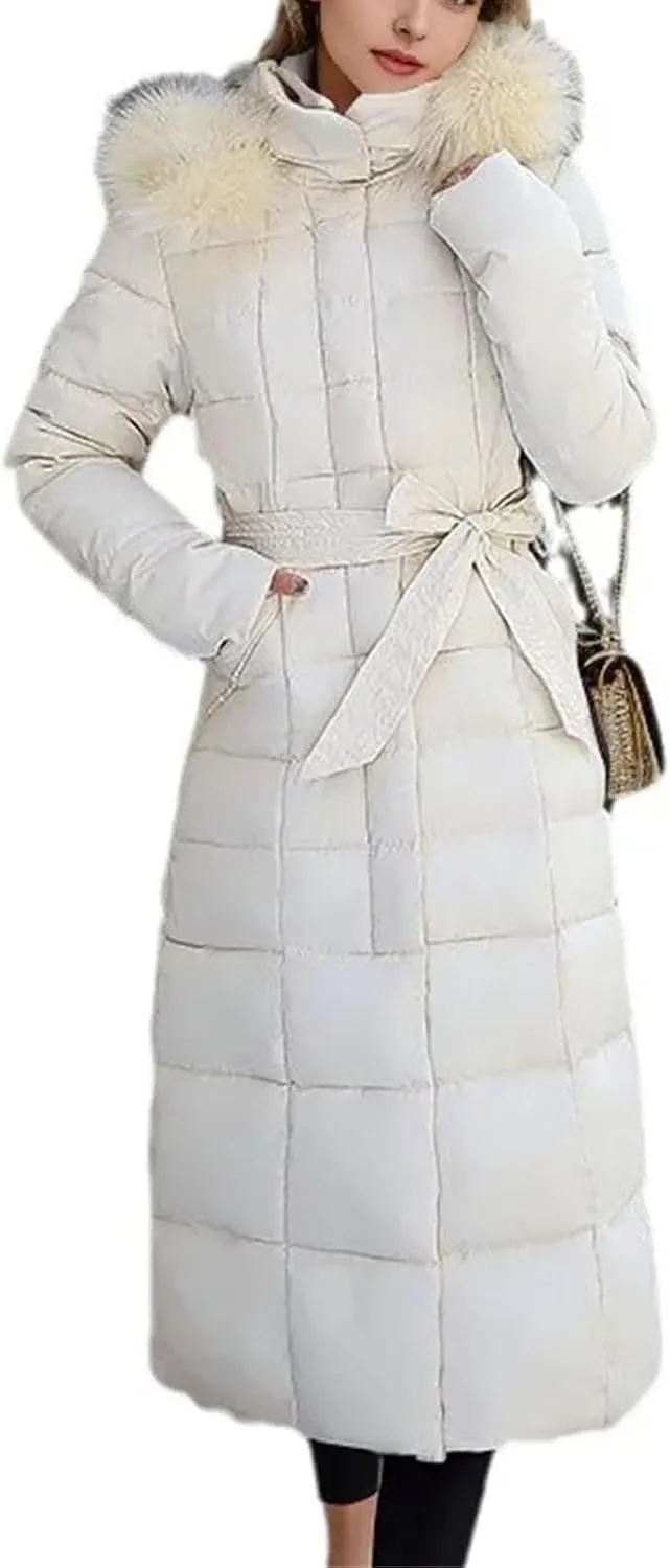Women's With Hood Belt Thick Jackets Winter Jacket Female Warm Down Cotton Padded Black Parkas Long Quilted Coat