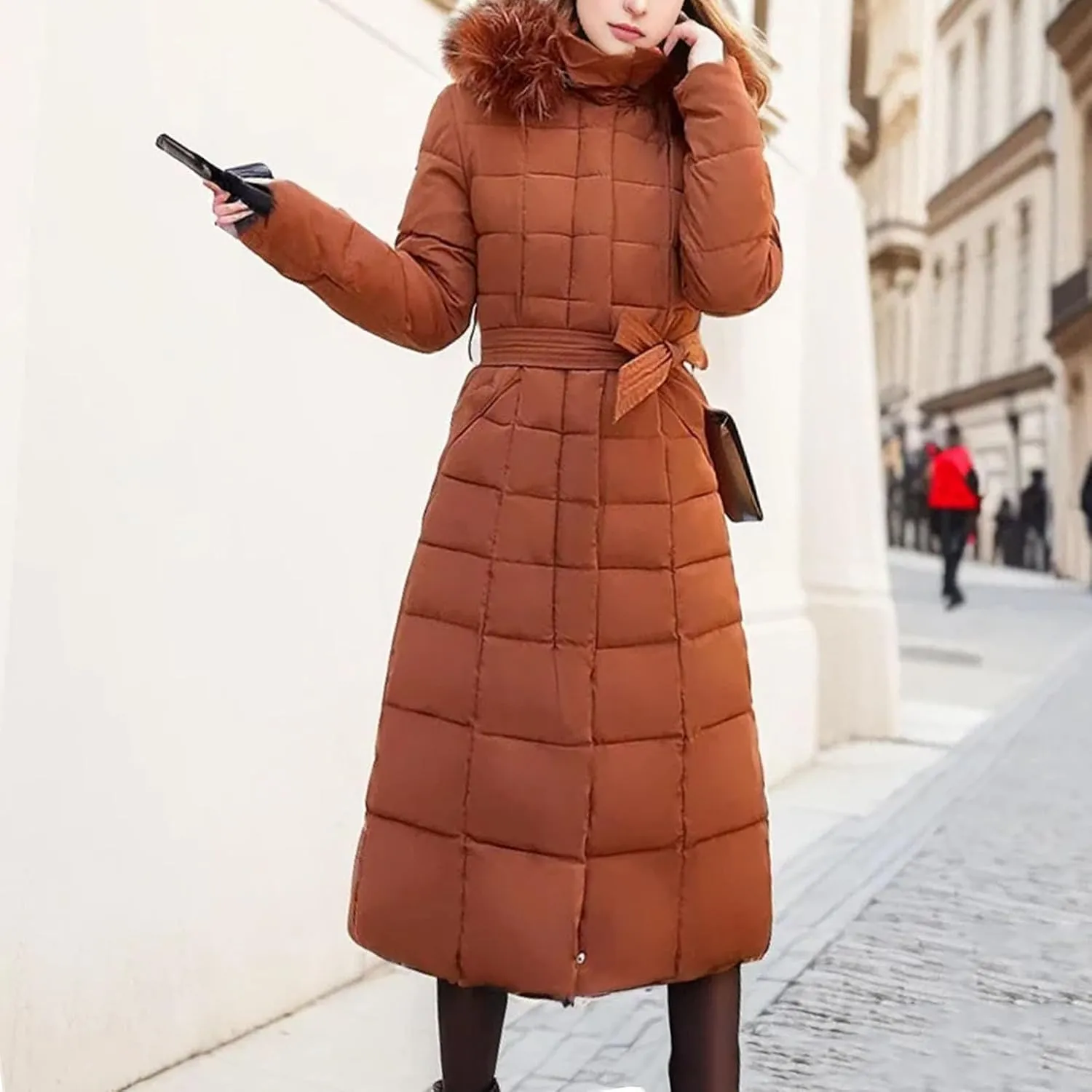 Women's With Hood Belt Thick Jackets Winter Jacket Female Warm Down Cotton Padded Black Parkas Long Quilted Coat