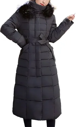Women's With Hood Belt Thick Jackets Winter Jacket Female Warm Down Cotton Padded Black Parkas Long Quilted Coat