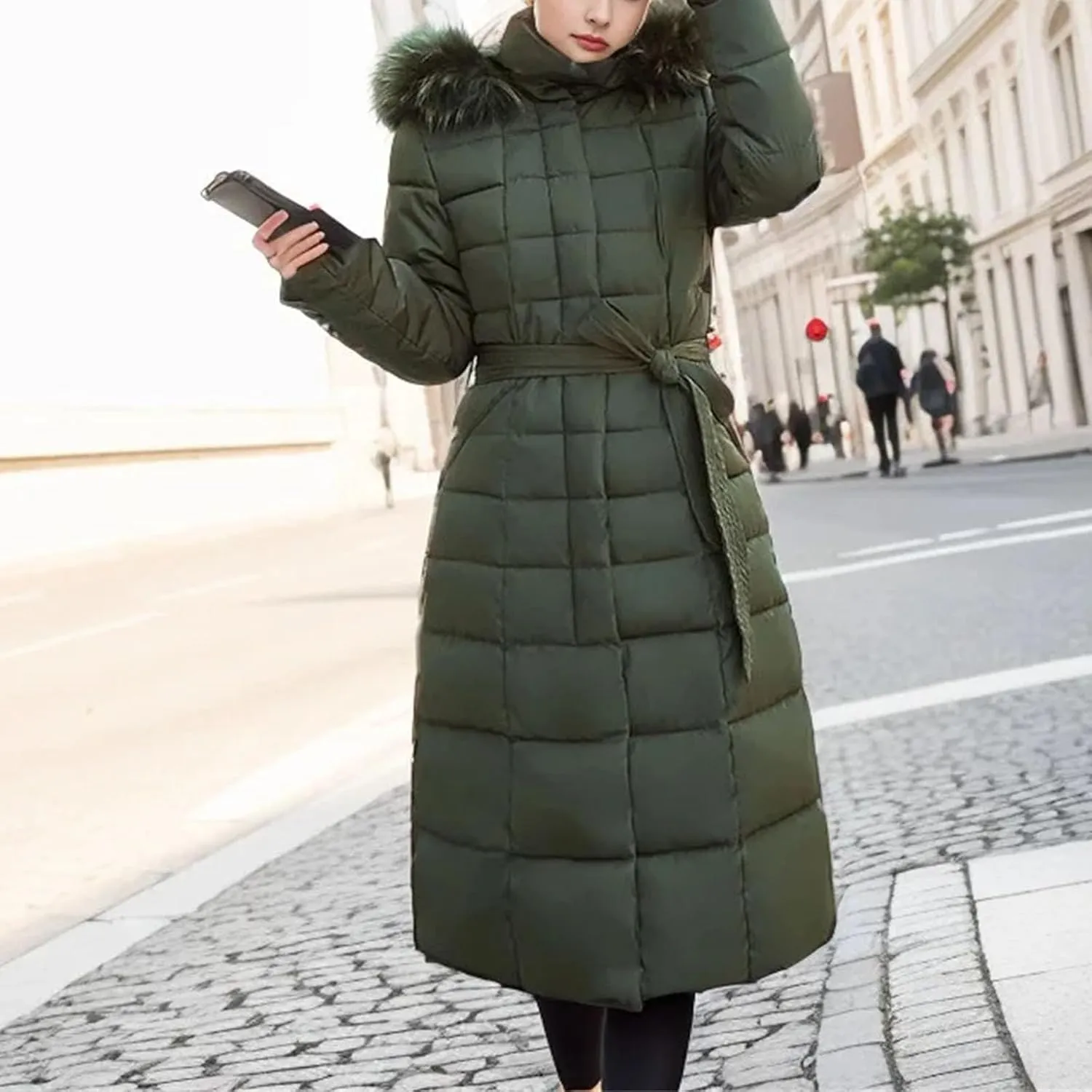 Women's With Hood Belt Thick Jackets Winter Jacket Female Warm Down Cotton Padded Black Parkas Long Quilted Coat