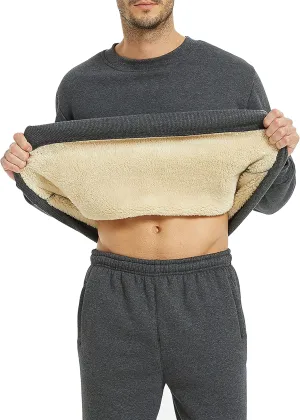 Yeokou Mens Fashion Warm Fleece Crewneck Sweatshirt Thick Sherpa Lined Pullover Tops