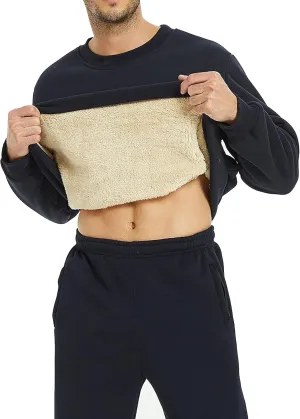 Yeokou Mens Fashion Warm Fleece Crewneck Sweatshirt Thick Sherpa Lined Pullover Tops