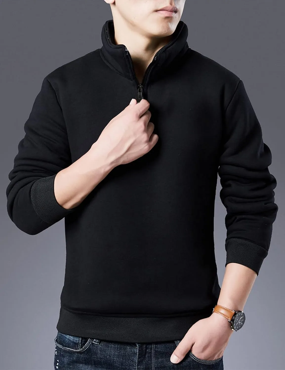 Yeokou Mens Fashion Warm Fleece Crewneck Sweatshirt Thick Sherpa Lined Pullover Tops