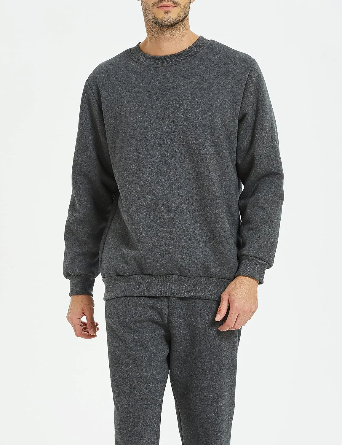 Yeokou Mens Fashion Warm Fleece Crewneck Sweatshirt Thick Sherpa Lined Pullover Tops