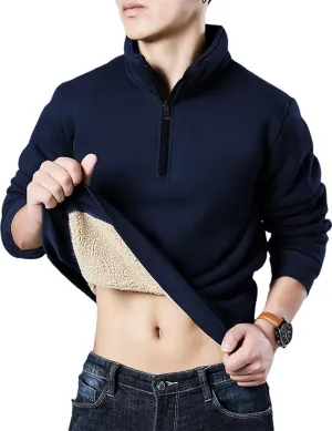 Yeokou Mens Fashion Warm Fleece Crewneck Sweatshirt Thick Sherpa Lined Pullover Tops