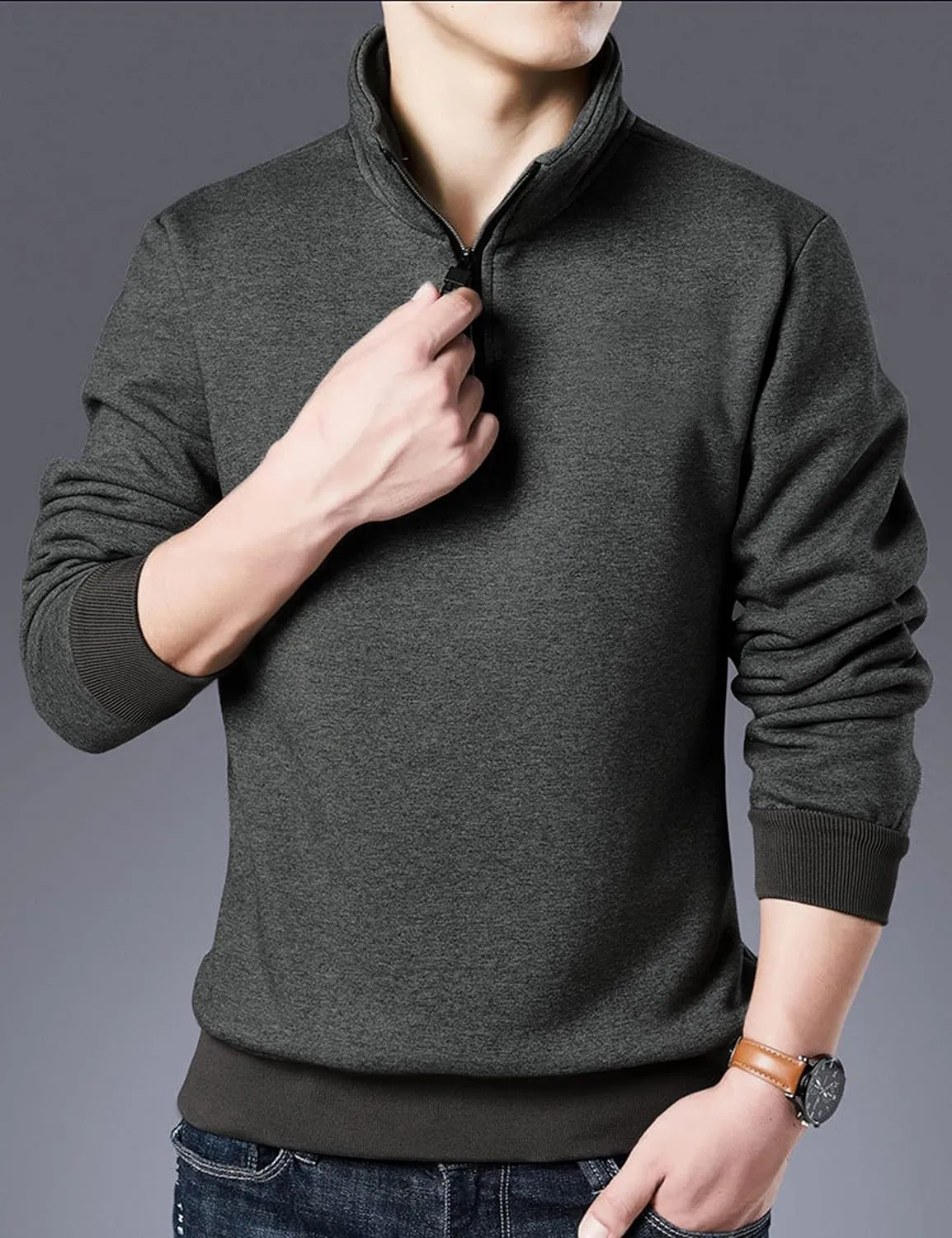 Yeokou Mens Fashion Warm Fleece Crewneck Sweatshirt Thick Sherpa Lined Pullover Tops