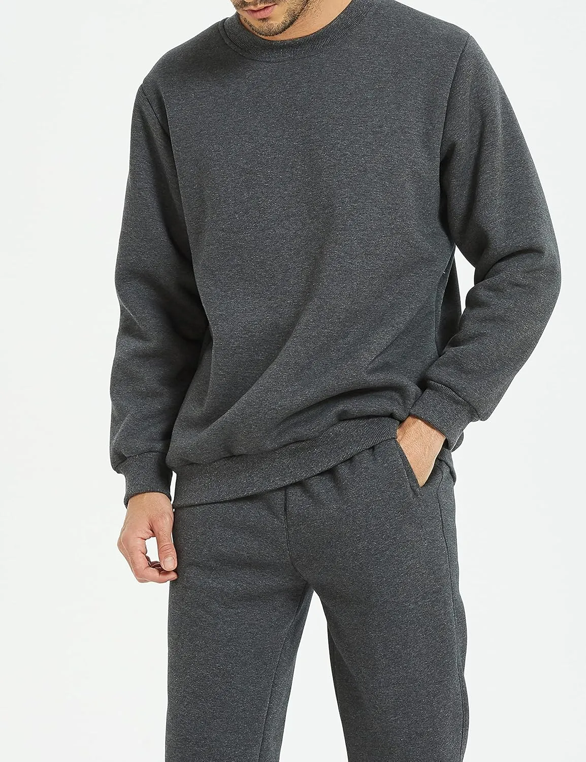 Yeokou Mens Fashion Warm Fleece Crewneck Sweatshirt Thick Sherpa Lined Pullover Tops