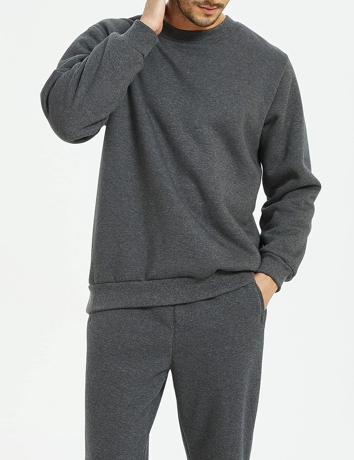 Yeokou Mens Fashion Warm Fleece Crewneck Sweatshirt Thick Sherpa Lined Pullover Tops