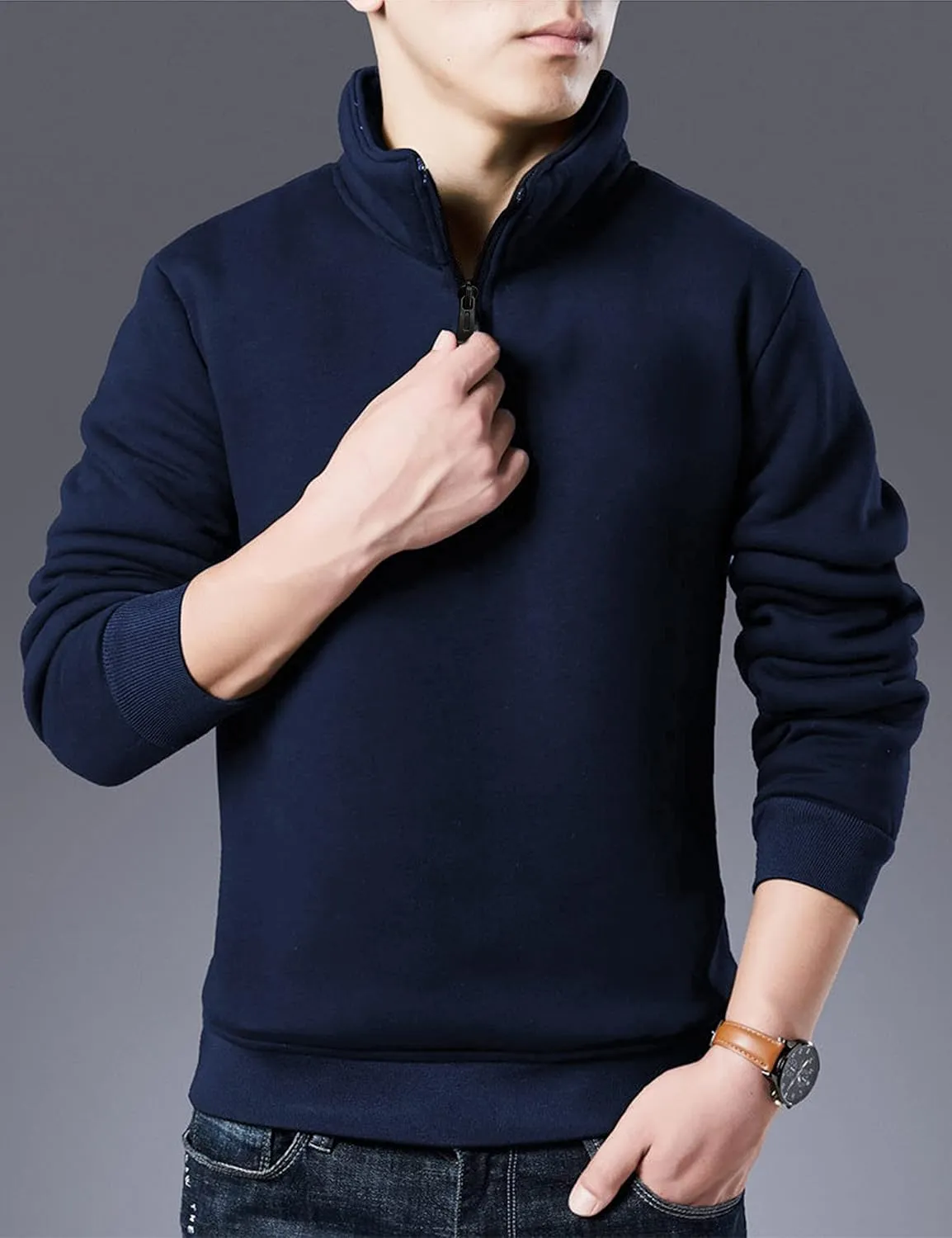 Yeokou Mens Fashion Warm Fleece Crewneck Sweatshirt Thick Sherpa Lined Pullover Tops