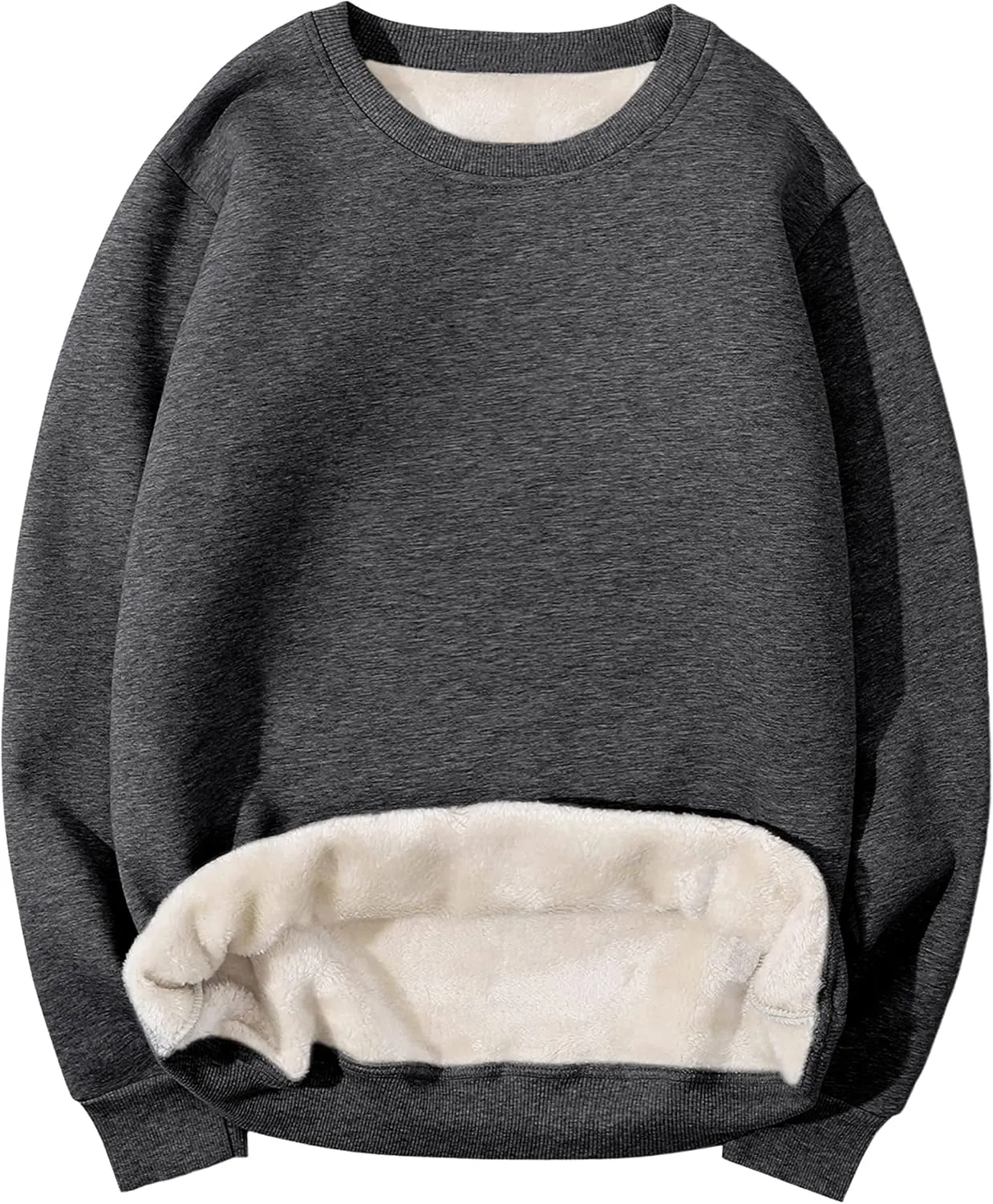 Yeokou Mens Fashion Warm Fleece Crewneck Sweatshirt Thick Sherpa Lined Pullover Tops