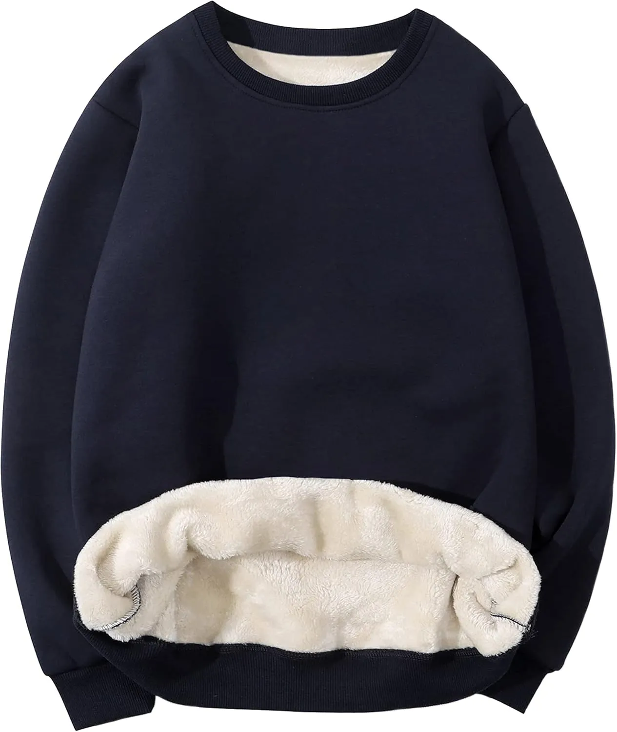 Yeokou Mens Fashion Warm Fleece Crewneck Sweatshirt Thick Sherpa Lined Pullover Tops