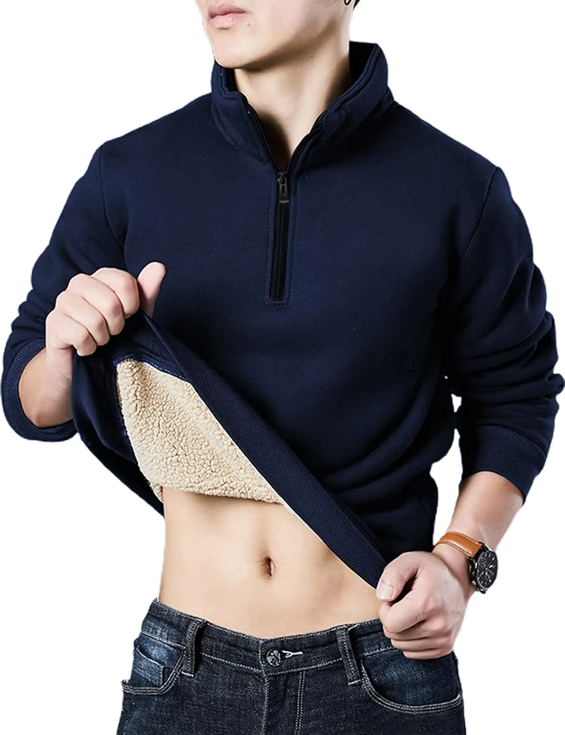 Yeokou Mens Fashion Warm Fleece Crewneck Sweatshirt Thick Sherpa Lined Pullover Tops