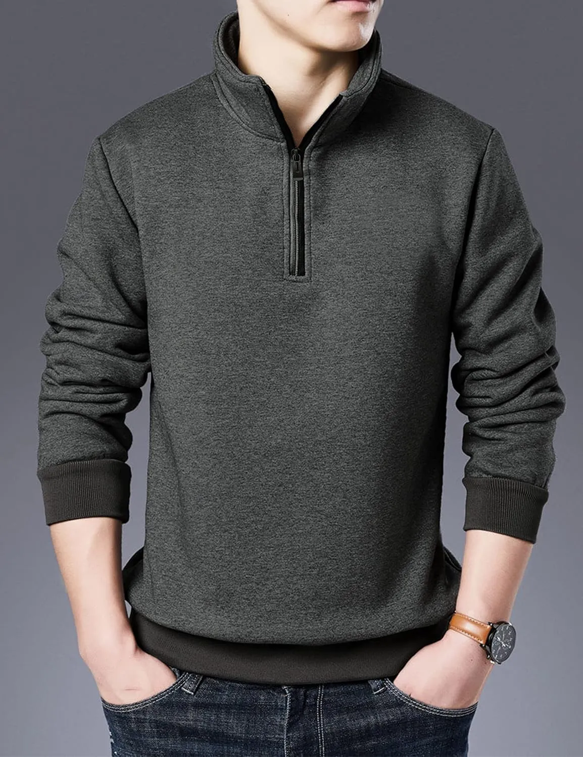 Yeokou Mens Fashion Warm Fleece Crewneck Sweatshirt Thick Sherpa Lined Pullover Tops