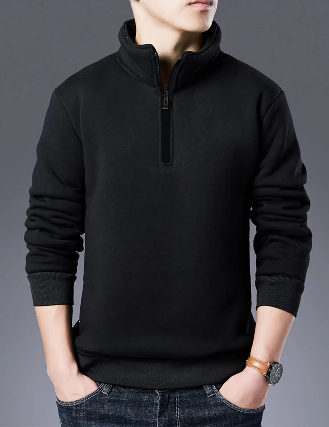 Yeokou Mens Fashion Warm Fleece Crewneck Sweatshirt Thick Sherpa Lined Pullover Tops