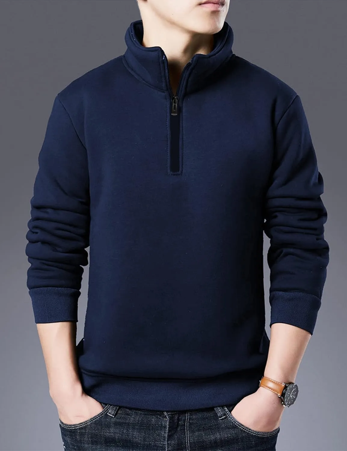 Yeokou Mens Fashion Warm Fleece Crewneck Sweatshirt Thick Sherpa Lined Pullover Tops