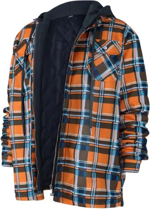 Ymosrh Hoodies for Men Quilted Lined Button Down Plaid Shirt Add Velvet to Keep Warm Jacket with Hood Mens Jackets