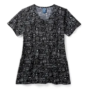 Zoe Chloe Performance V-Neck Print Scrub Top - Miles of Smiles