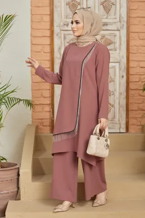 ZRF Women Chain Detailed Tunic Pants Set - Rose Pink - Borgerhout